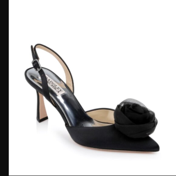 NIB Badgley Mischka Carlise Satin Slingback with Singular Rose, sz 8.5 - Picture 1 of 14